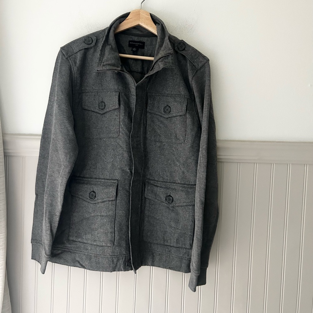 Y2K Banana Republic Men’s Medium Wool Blend Charcoal Military Jacket